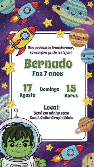 Convite Aniversário Incrível Hulk no Espaço para Editar Online