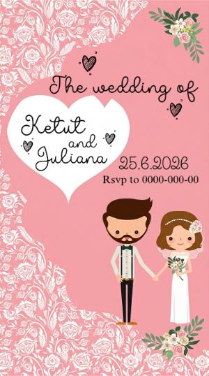 Cute Cartoon Wedding Invitation Editable Template
