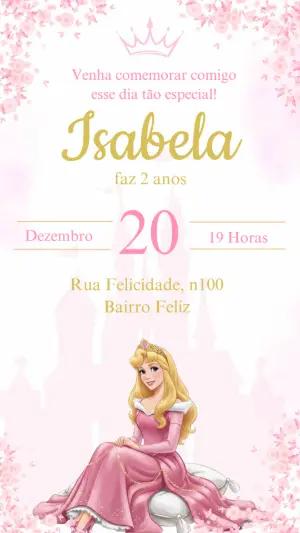 Convite de Aniversário Princesa Aurora Rosa Editável
