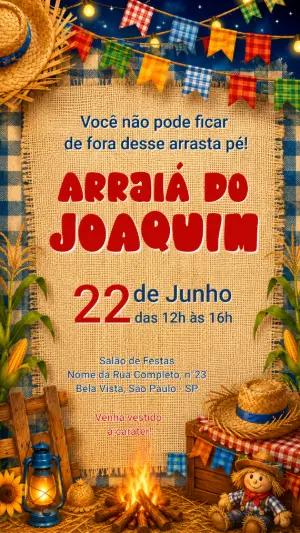 Convite de Festa Junina Rústico para Editar