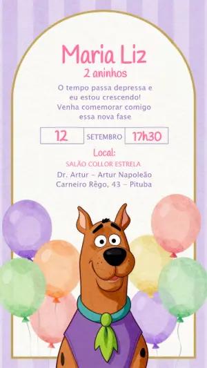 Convite de Aniversário Scooby-Doo Lilás Modelo Editável