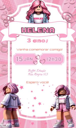 Convite Aniversário Roblox Menina para Editar Online