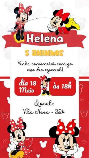 Convite de Aniversário Minnie Vermelha Editável para Menina