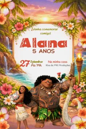 Convite de Aniversário Moana Tropical para Editar Online