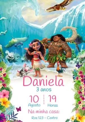 Convite de Aniversário Moana com Personagens para Editar Online