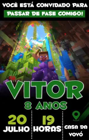 Convite de Aniversário Minecraft Editável para Festa Infantil