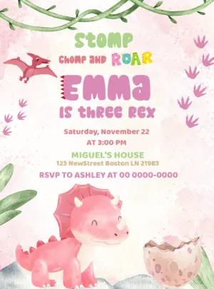 Girl's Dinosaur Birthday Invitation to Edit Online