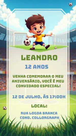 Convite de Aniversário Futebol com Menino para Editar Online