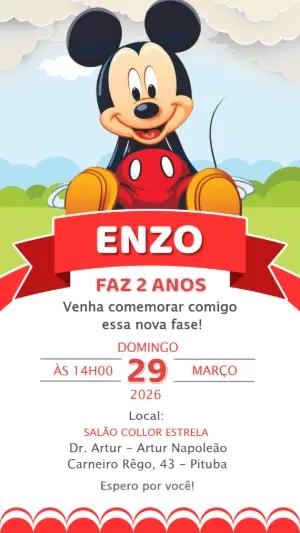 Convite Digital Aniversário Infantil Mickey Mouse Editável