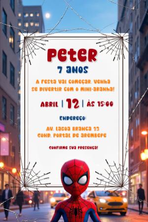 Convite de Aniversário Homem Aranha para Editar Online