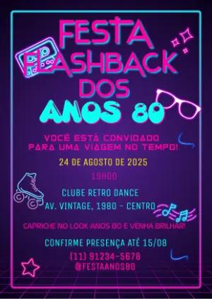 Convite Aniversário Anos 80 Retrô para Editar Online