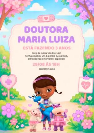 Convite Doutora Brinquedos Fofo e Colorido para Editar