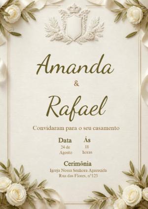 Convite de Casamento Clássico Floral com Brasão para Editar