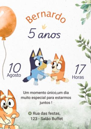 Convite Aniversário Bluey e Bingo para Editar Online