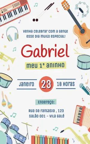 Convite de Aniversário Infantil Banda Musical para Editar
