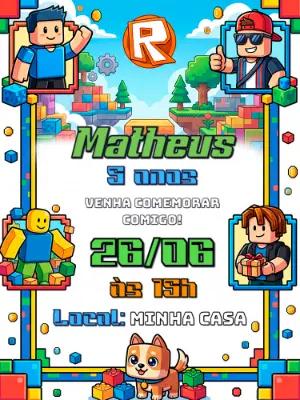 Convite de Aniversário Roblox Colorido para Editar
