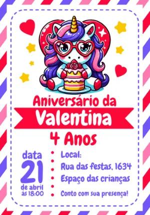 Convite Aniversário Unicórnio Fofinho para Editar Online