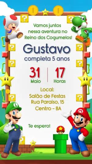 Convite de Aniversário Super Mario com Personagens para Editar