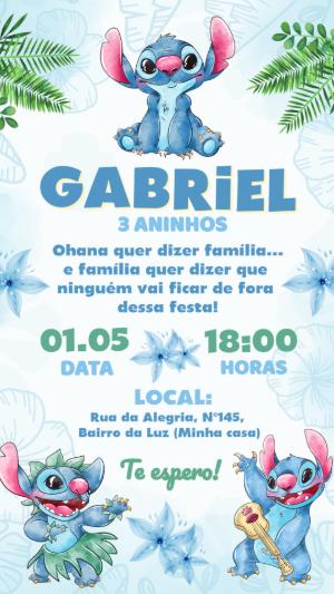 Convite de Aniversário Stitch Tropical para Editar e Enviar