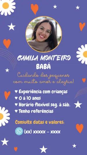 Cartão de Visita Digital Babá com Foto para Editar Online
