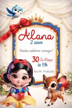 Convite de Aniversário Branca de Neve Cute Editável