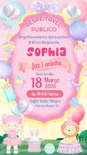 Convite de Aniversário Circo Rosa Menina para Editar Online