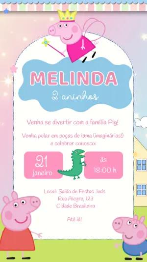 Convite Digital Aniversário Infantil Peppa Pig Editável