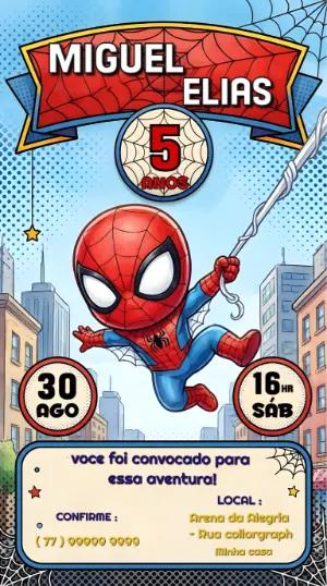 Convite Aniversário Homem-Aranha Infantil Editável