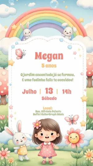 Convite Aniversário Jardim Encantado com Fada para Editar