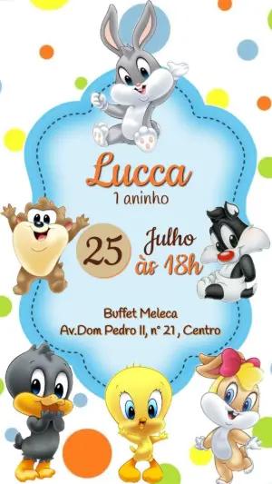 Convite de Aniversário Baby Looney Tunes para Editar Online