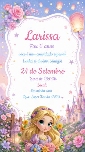 Convite Digital Aniversário Rapunzel Princesa para Editar