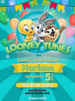 Convite de Aniversário Baby Looney Tunes para Editar Online