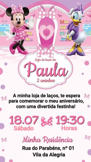 Convite Minnie Loja de Laços para Aniversário