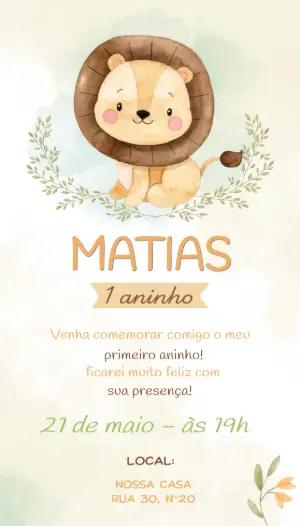 Convite de Aniversário Leãozinho Aquarela para Editar