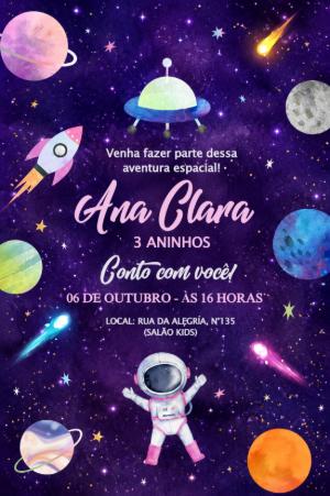 Convite de Aniversário Astronauta Menina para Editar Online