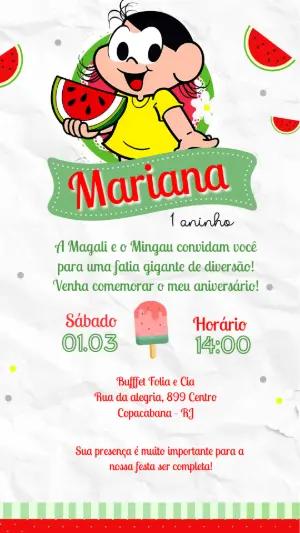 Convite de Aniversário Magali Melancia Modelo Editável