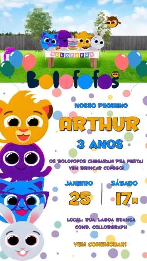 Convite Animado Bolofofos Aniversário Infantil para Editar