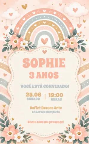 Convite de Aniversário Arco-Íris Boho Editável para Menina