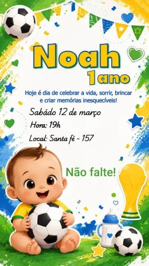 Convite de Aniversário Futebol Copa do Mundo Brasil Infantil Editável