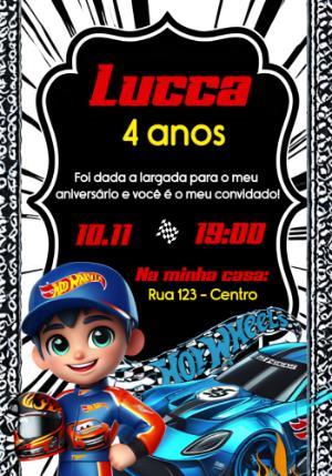 Convite de Aniversário Hot Wheels com Carros para Editar Online
