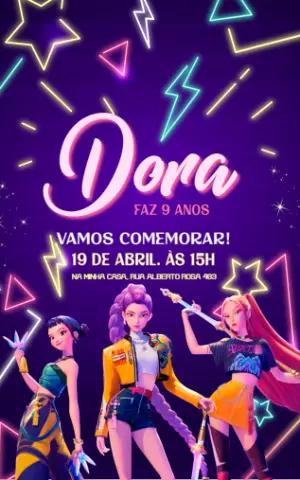 Convite de Aniversário K-pop Neon Editável para Festa de Menina