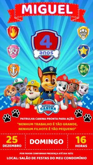 Convite Aniversário Patrulha Canina com Personagens para Editar