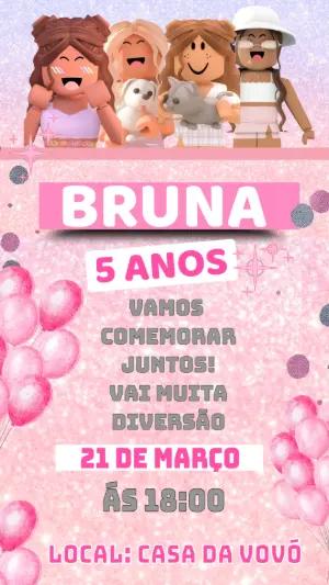 Convite de Aniversário Roblox Rosa com Glitter para Editar