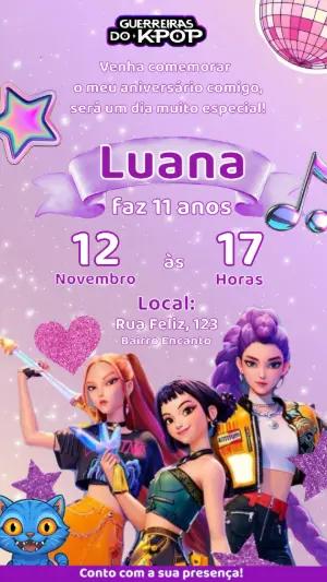Convite de Aniversário Guerreiras do K-pop Moderno para Editar
