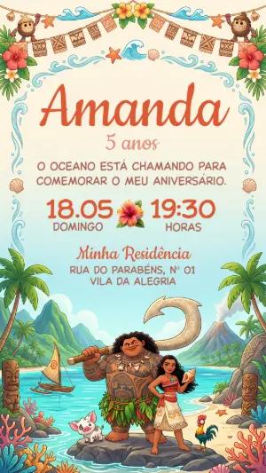 Convite de Aniversário Moana Tropical para Editar