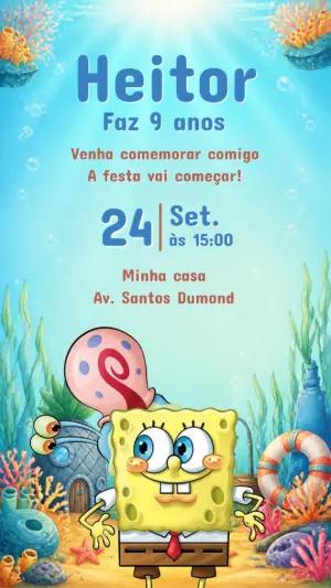 Convite Digital Editável Aniversário do Bob Esponja