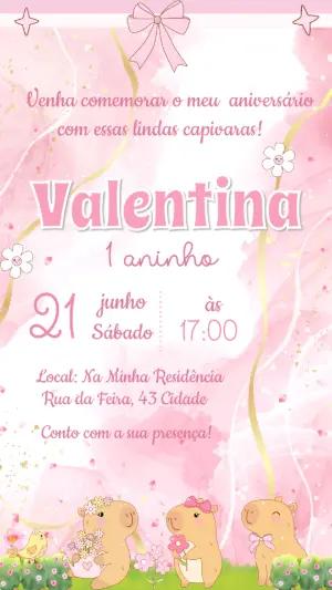 Convite de Aniversário Capivara Rosa para Editar Online
