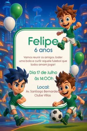 Convite Aniversário Futebol com Meninos para Editar Online