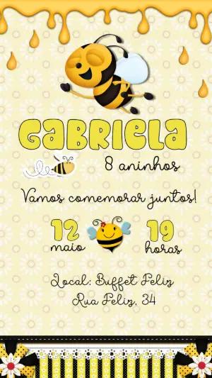 Convite de Aniversário Abelhinha Amarelo para Editar