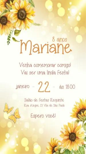 Convite de Aniversário Girassol para Editar Online